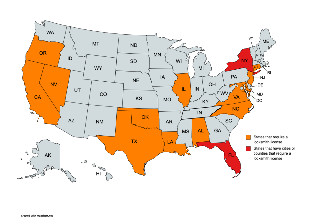 states that require a locksmith license